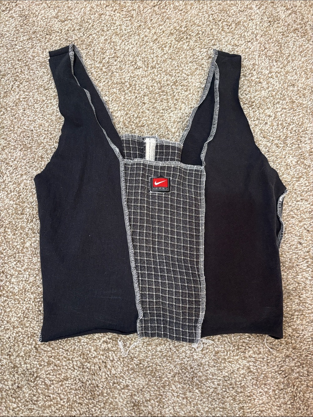 Nike Black Tank Top with Red Logo Patch and Grid Center
